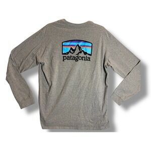Patagonia Men's Large Logo Responsibili-Tee Gray Long Sleeve Graphic T-Shirt